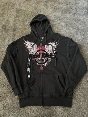 Vintage Y2K Hard Rock Cafe Full Zip Hoodie Size Large L For Men